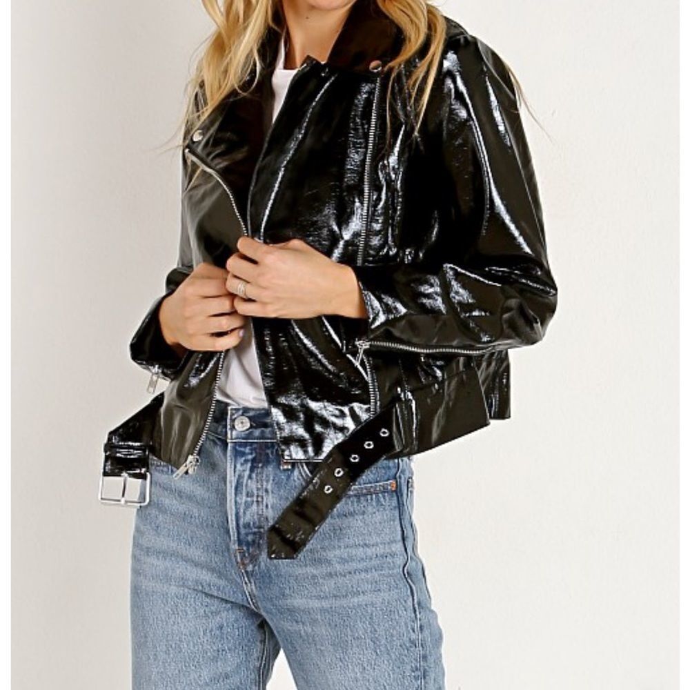 BB Dakota Its Electric Vinyl Moto Jacket Black